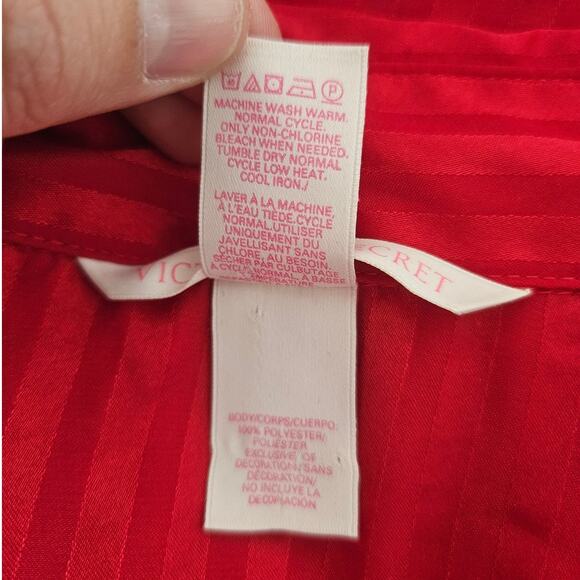 Victoria's Secret Red Striped Polyester Button Up Sleep Shirt Long Sleeve Small - Picture 5 of 6